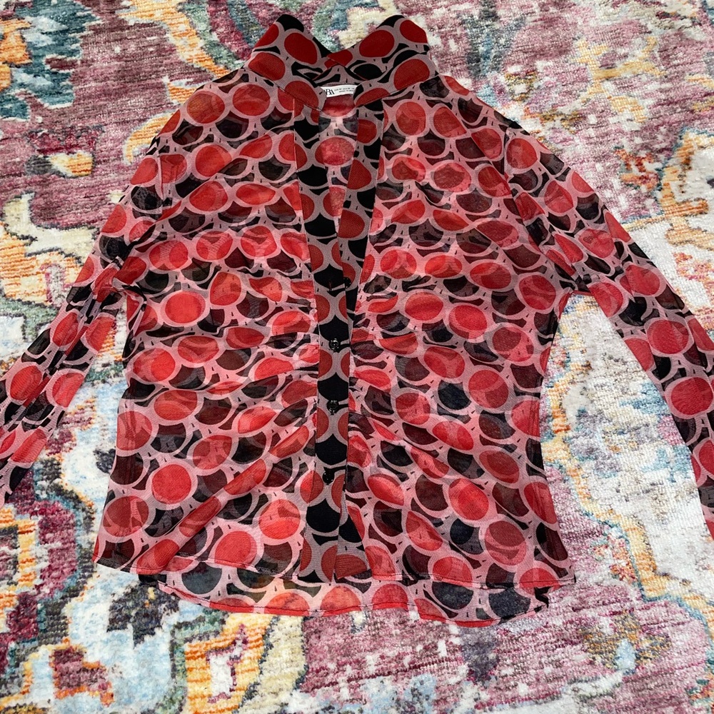 Zara Mesh print button up